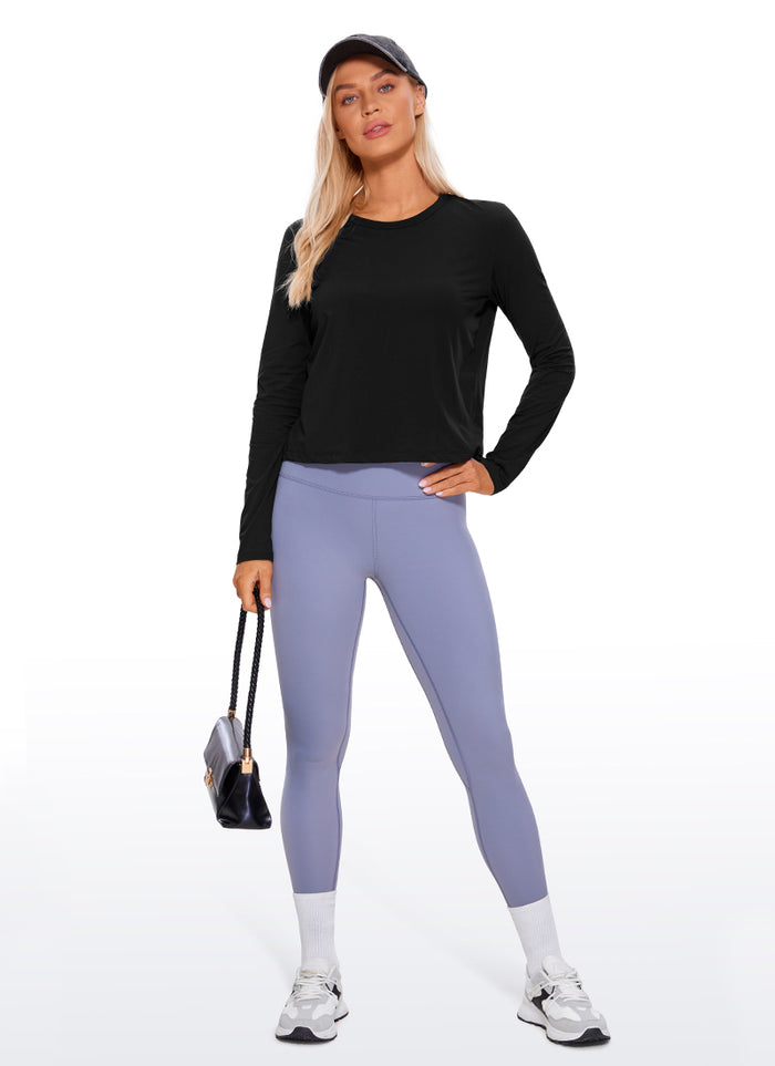 CRZ YOGA Women's Yoga Loose Fit Tops Pima Cotton Cropped Long Sleeve Black