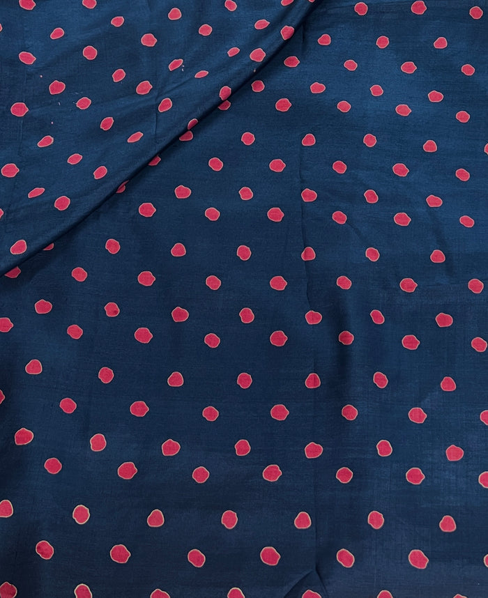 Pink Polka Block Printed Silk Fabric