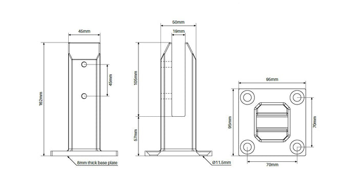 Pool Fence Spigot Madrid, Base plated square spigot, with domical cover. - Image 4