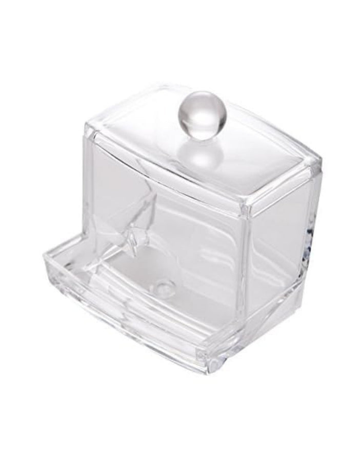 Clear acrylic lidded organizer box for cotton swabs, pads, and small items