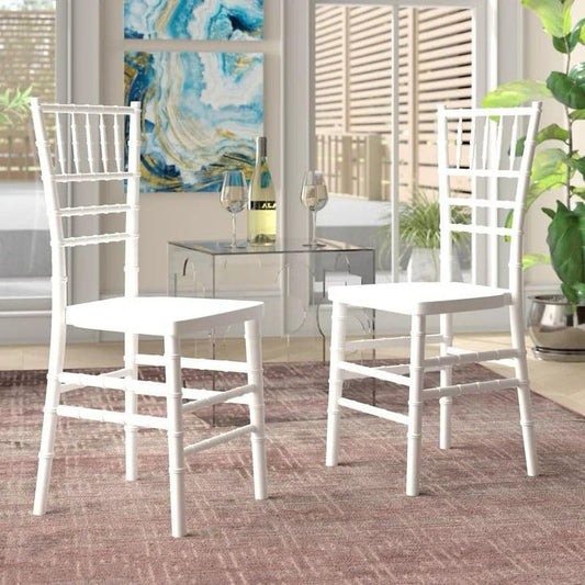 White Chiavari wooden chair with slatted back, open frame, and smooth seat