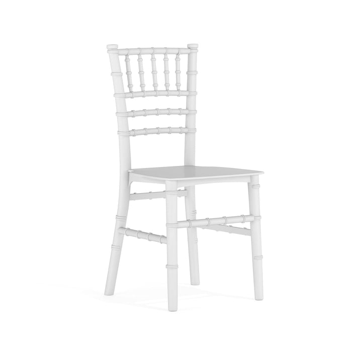 White Chiavari wooden chair with vertical slat back and flat rectangular seat