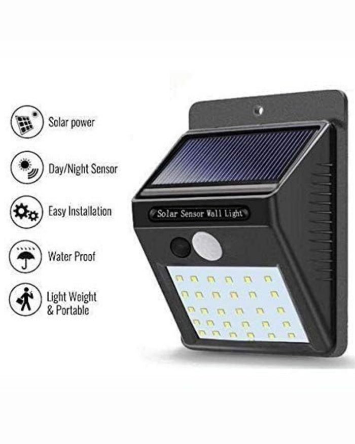 Premsons solar motion sensor LED light showing solar panel and PIR sensor on front