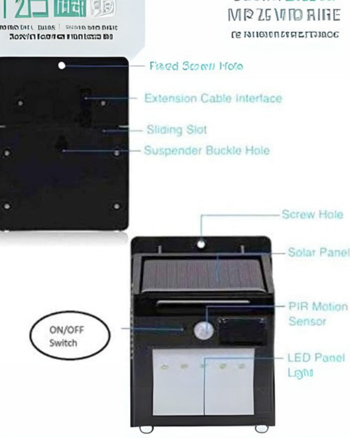 Premsons solar motion sensor LED light with panel and PIR sensor view plus screw holes