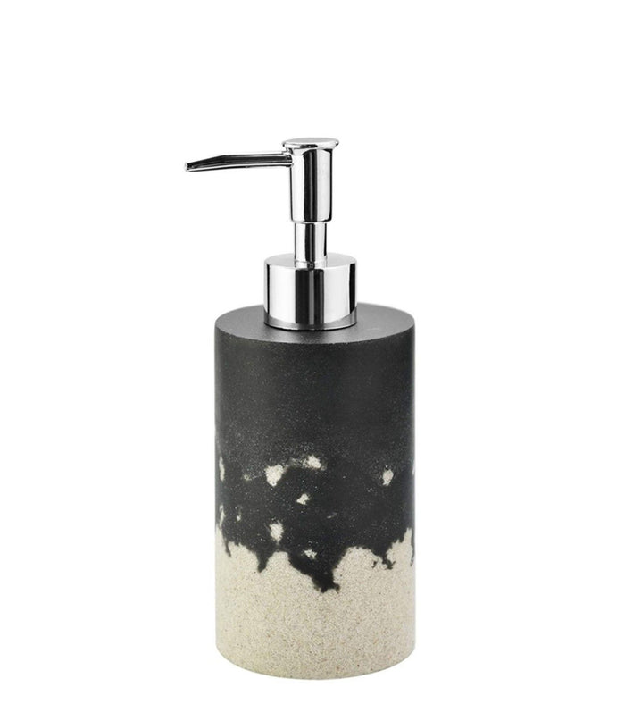 Soap dispenser with chrome pump and starry sky textured cylindrical holder