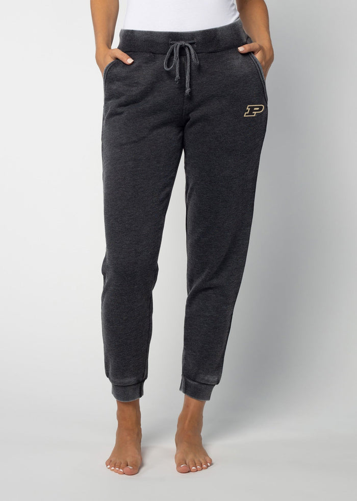 Purdue Boilermakers Women's Charcoal Mid-rise, slim fit, tapered leg Burnout fleece Joggers with Drawstring waistband, side pockets and tapered legs with rub cuffs