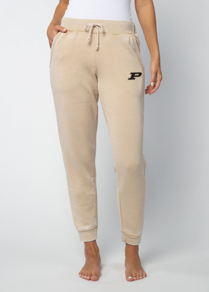 Purdue Boilermakers Women's Oatmeal Mid-rise, slim fit, tapered leg Burnout fleece Joggers with Drawstring waistband, side pockets and tapered legs with rub cuffs