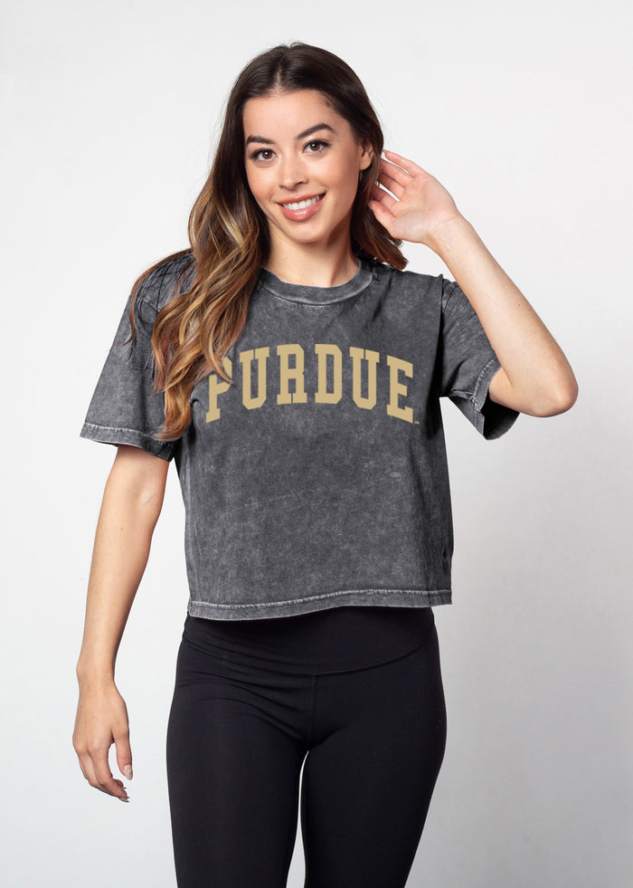 Purdue Boilermakers Women's Graphite Relaxed, boxy Mineral wash T-Shirt with Crew neck and short sleeves