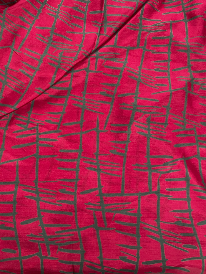 Red Stripes Block Printed Silk Fabric