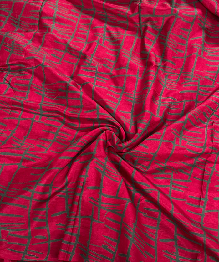 Red Stripes Block Printed Silk Fabric