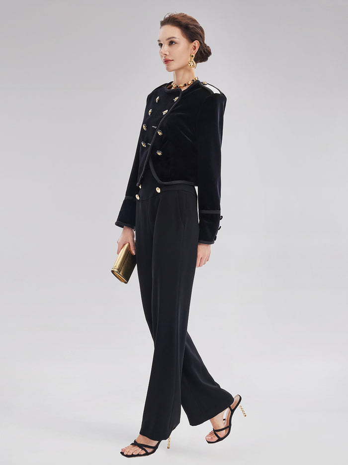 Retro Double-Breasted Straight Pants