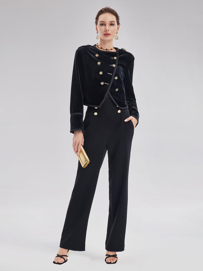 Retro Double-Breasted Straight Pants