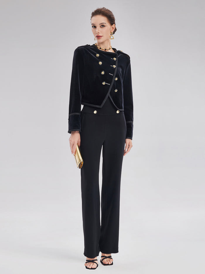 Retro Double-Breasted Straight Pants