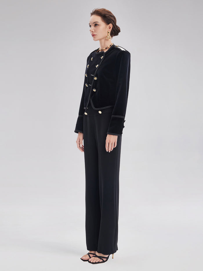 Retro Double-Breasted Straight Pants