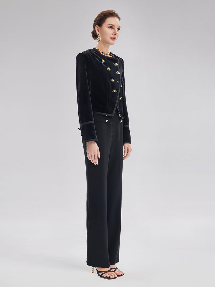 Retro Double-Breasted Straight Pants