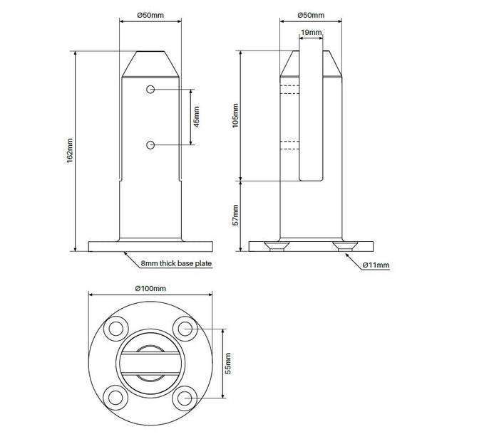 Rio Round Bolt down pool fence spigot FRICTION FIT, Stainless Steel 2205, Superior Strength - Image 2