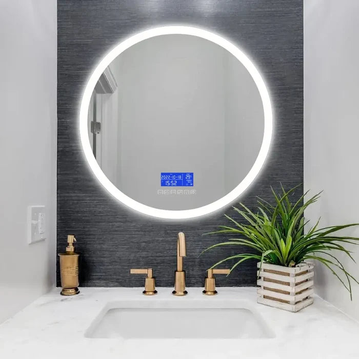 Round Bluetooth LED bathroom mirror with music and anti-fog