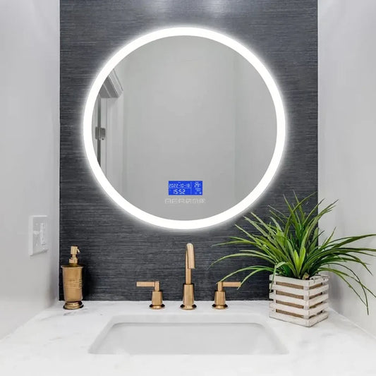 Round Bluetooth LED bathroom mirror with music and anti-fog