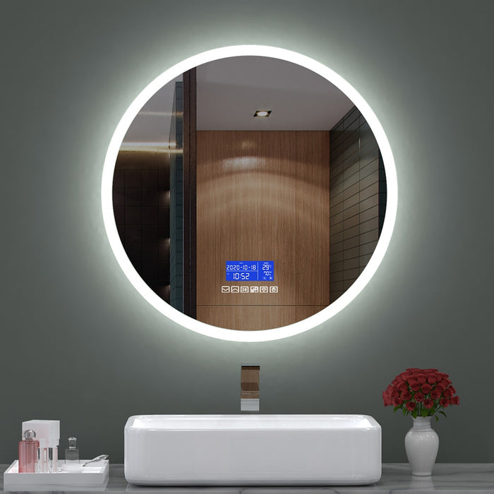 Round Bluetooth LED bathroom mirror with music and anti-fog