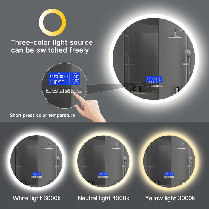 Round Bluetooth LED bathroom mirror with music and anti-fog