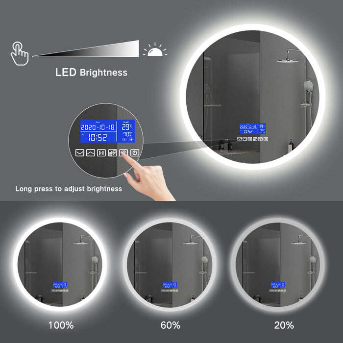 Round Bluetooth LED bathroom mirror with music and anti-fog