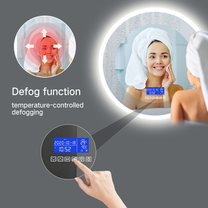 Round Bluetooth LED bathroom mirror with music and anti-fog