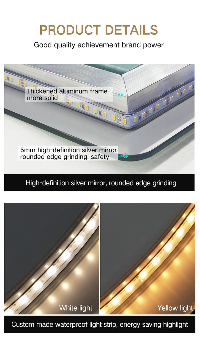 Round Bluetooth LED bathroom mirror with music and anti-fog