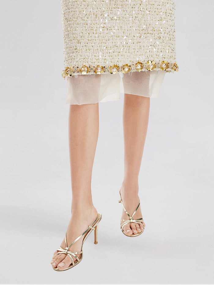 Sequin Trimmed French Mesh-Hem Design Skirt