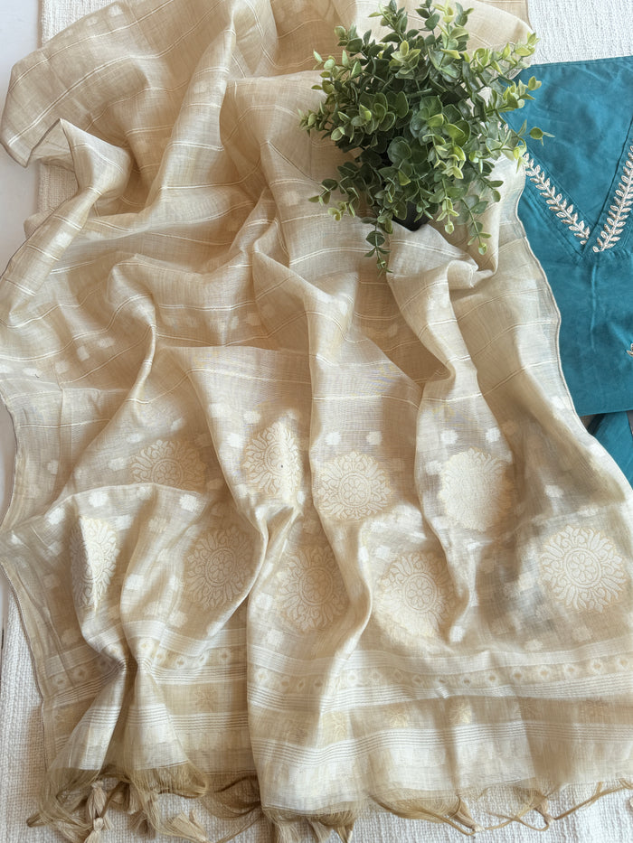 Silk cotton suit set with jamdani dupatta