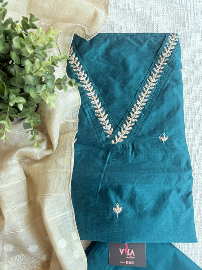 Silk cotton suit set with jamdani dupatta