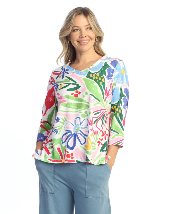 Soft-Touch V-Neck Top w/ Side Slits - 26