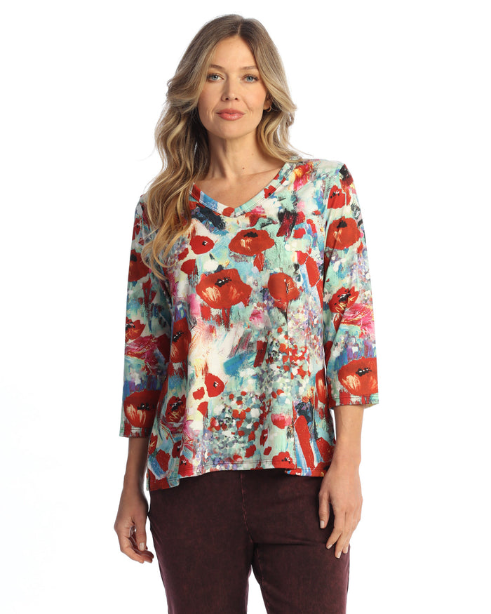 Soft-Touch V-Neck Top w/ Side Slits - 26