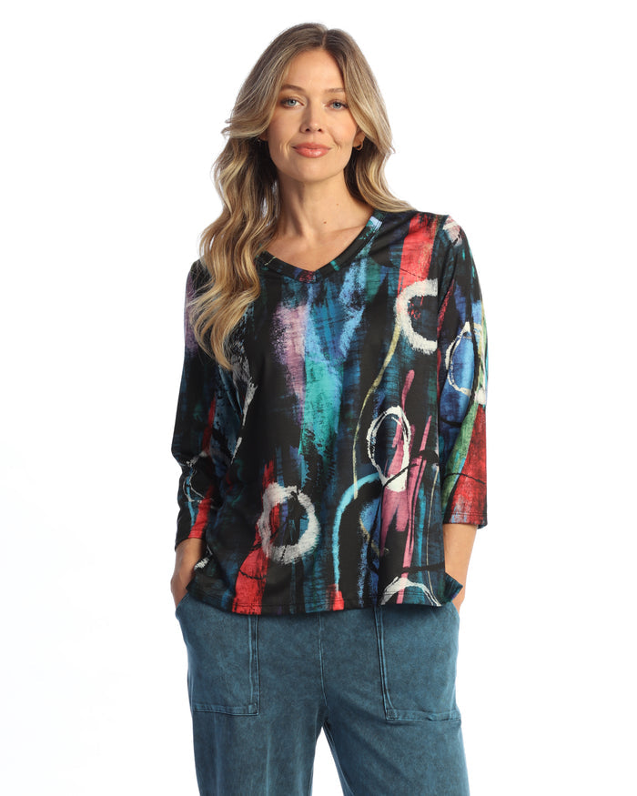 Soft-Touch V-Neck Top w/ Side Slits - 26