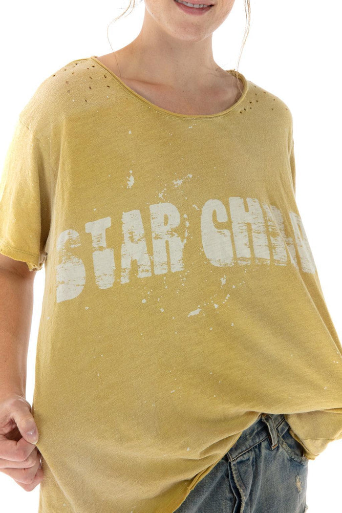 Magnolia Pearl distressed yellow STAR CHILD t-shirt, vintage artisan boho clothing style