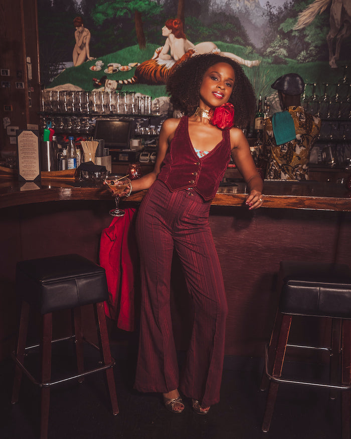 Merlot Pinstripe Bell Bottom Pants- Soul Sister since 1969
