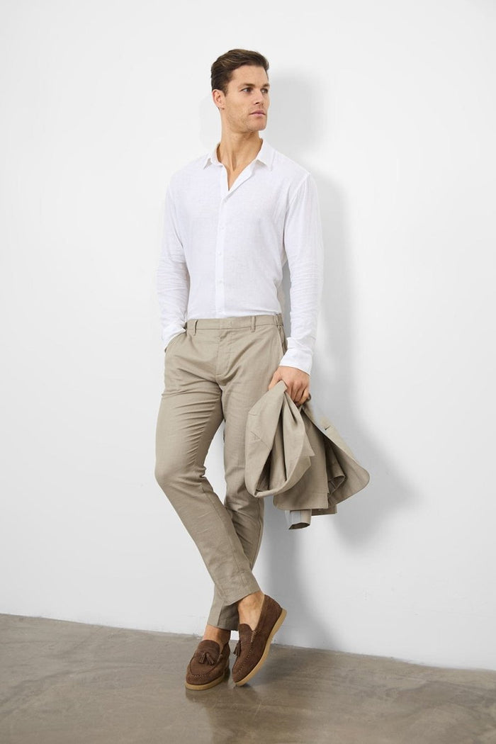 Stretch Linen Blend Suit Pants in Dark Stone - TAILORED ATHLETE - USA