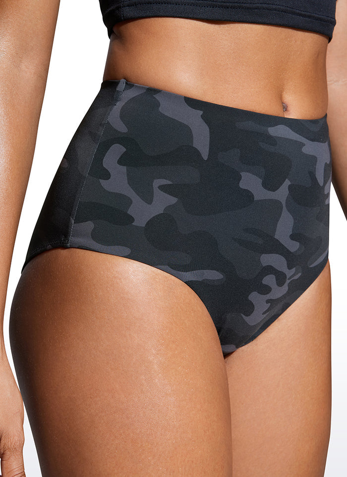 CRZ YOGA Women's Swim Bikini Bottom High Waisted Bathing Swimsuit Jungle Camouflage Gray