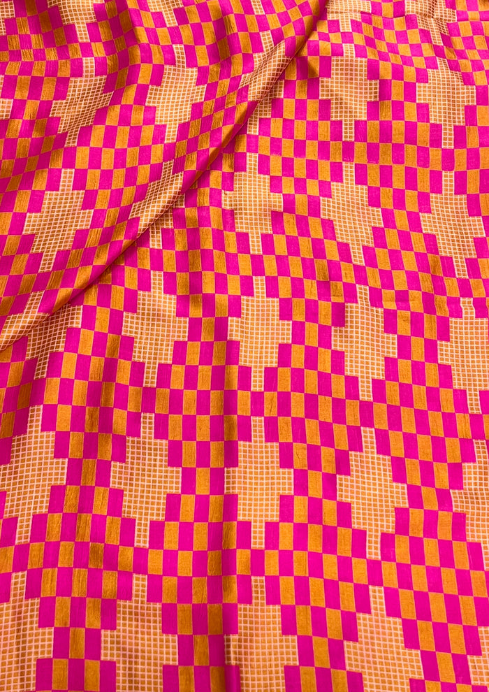 Sweet Checks Block Printed Silk Fabric