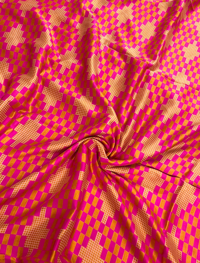 Sweet Checks Block Printed Silk Fabric