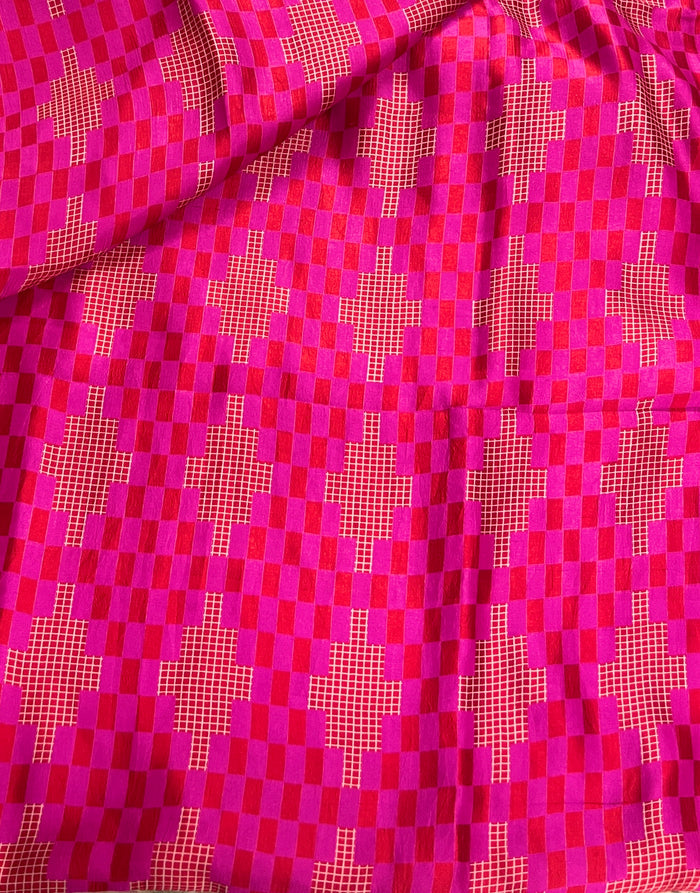 Sweet Checks Block Printed Silk Fabric