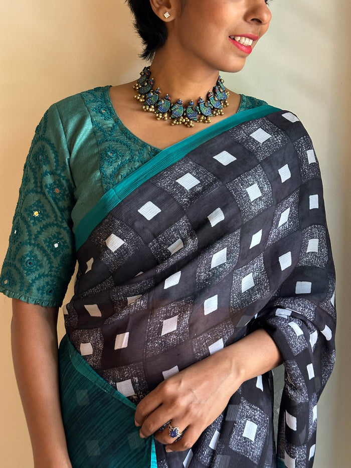 Teal Hand Embroidered Kutch Work Blouse