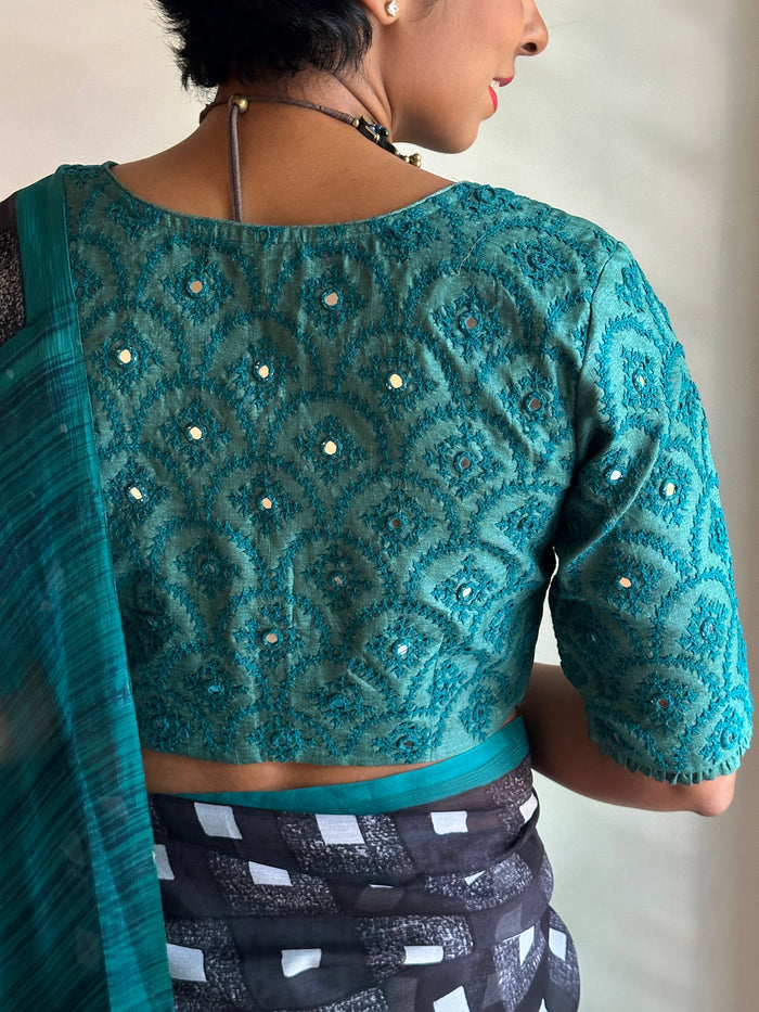 Teal Hand Embroidered Kutch Work Blouse