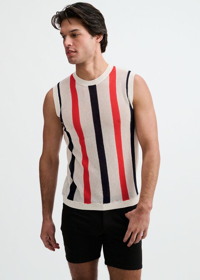 TEXTURED STRIPE OPEN KNIT VEST