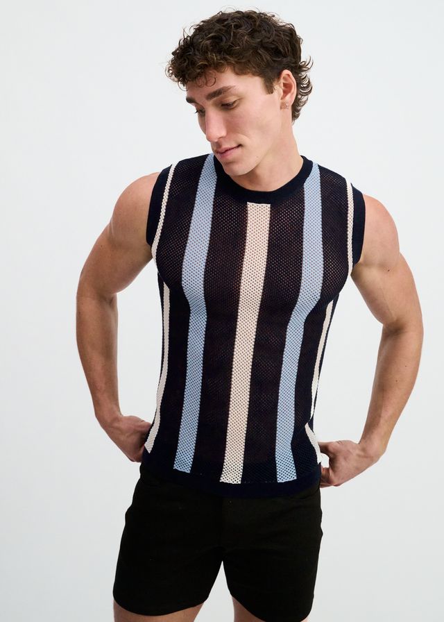 TEXTURED STRIPE OPEN KNIT VEST