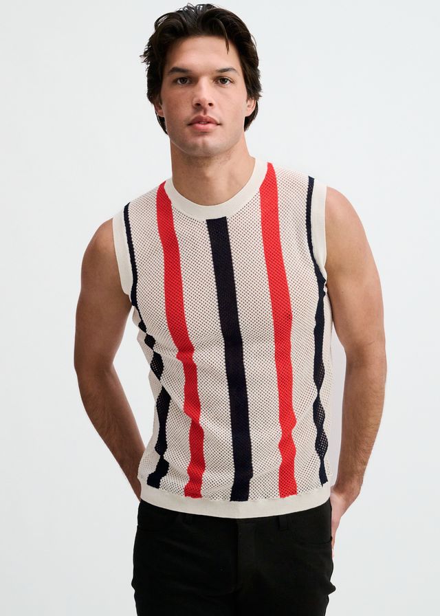 TEXTURED STRIPE OPEN KNIT VEST