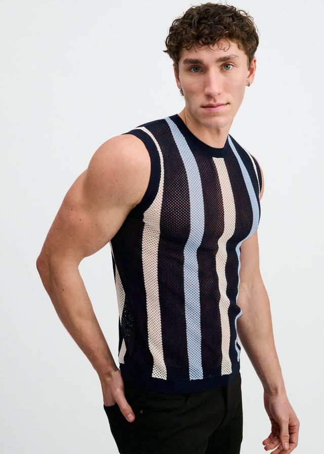 TEXTURED STRIPE OPEN KNIT VEST
