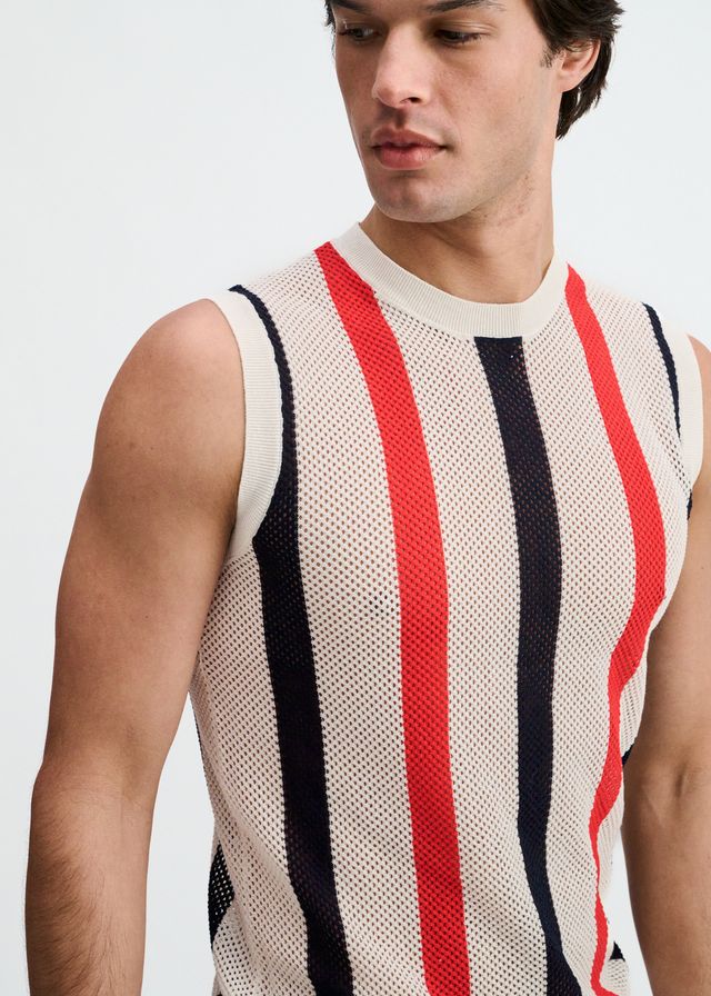 TEXTURED STRIPE OPEN KNIT VEST