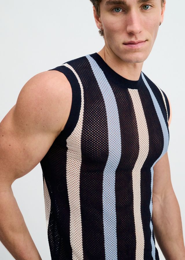 TEXTURED STRIPE OPEN KNIT VEST