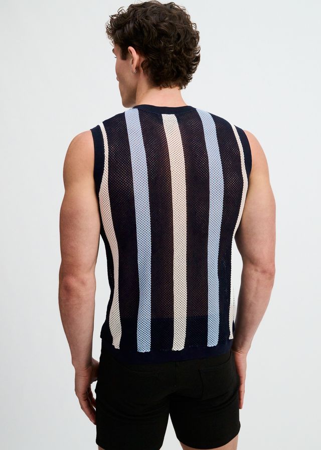 TEXTURED STRIPE OPEN KNIT VEST