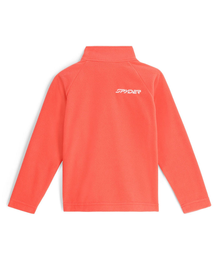 Orange fleece jacket with 'Spyder' logo on the back against a white background